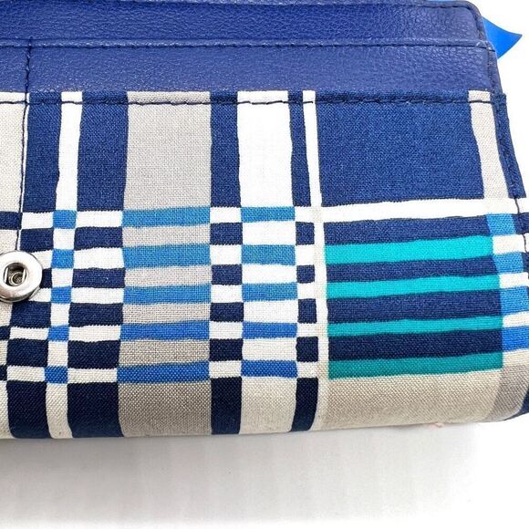 Vera Bradley RFID Audrey Faux Leather and Fabric Wallet Blue White Gray Plaid - Picture 7 of 12